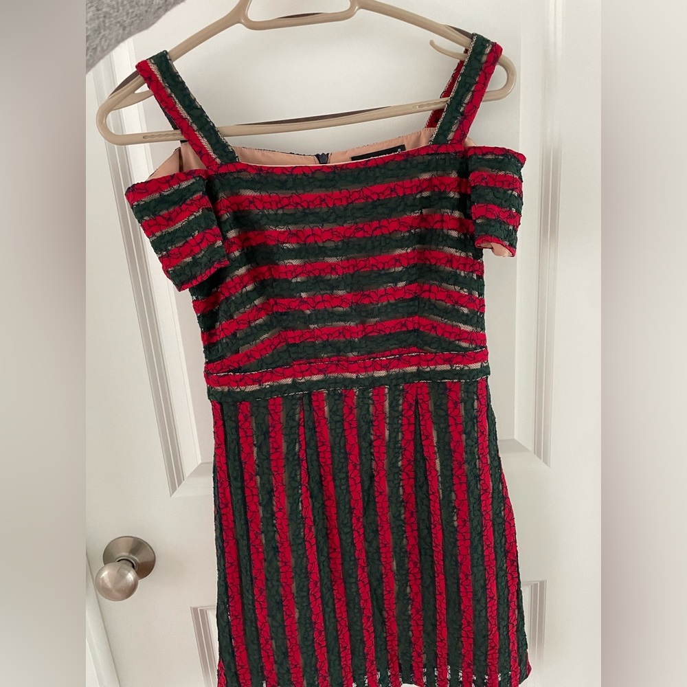 Green and Red Cut out Dress